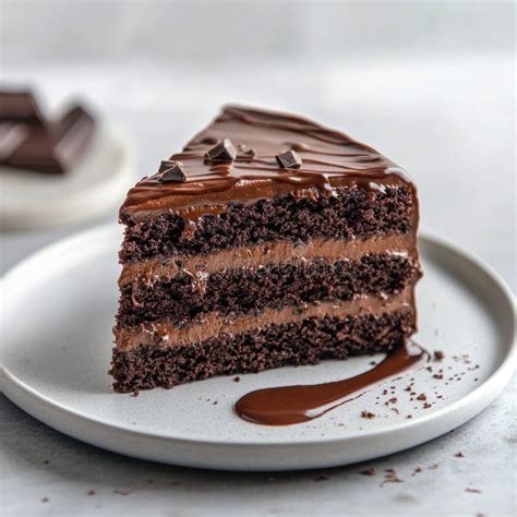 Thematic photo of a slice of chocolate cake with cookie pieces visible in the cream, on a white plate.