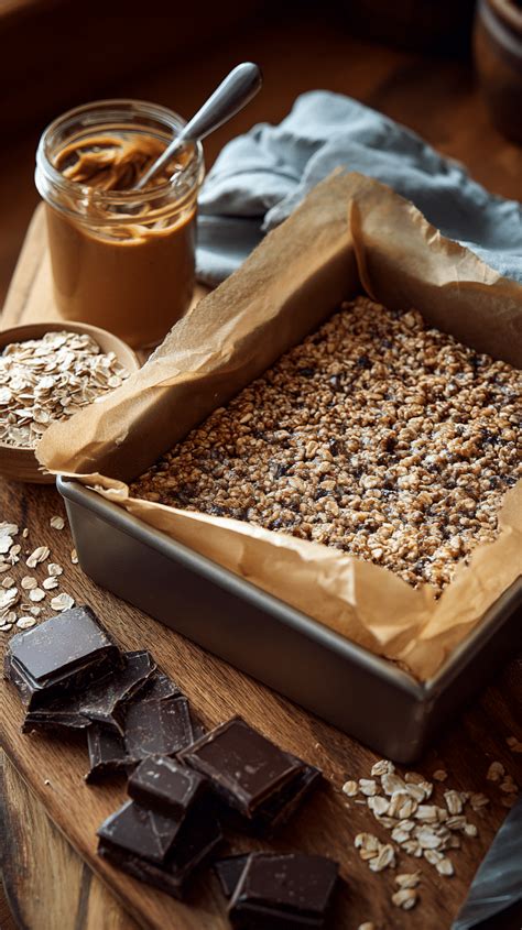 The process of making no-bake protein bars, showing ingredients being mixed and then pressed into a pan