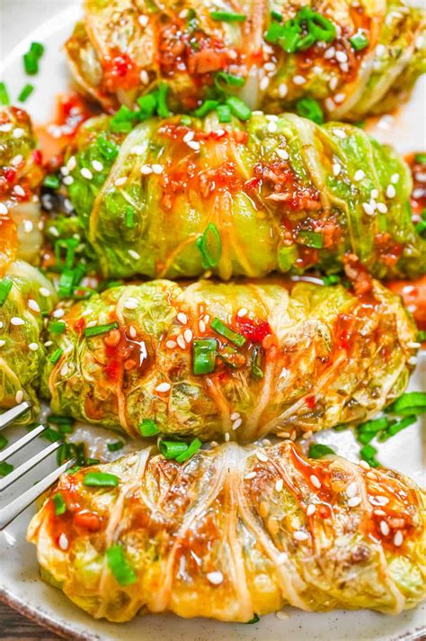 Thematic photo of a cooked pork roll with cabbage filling, sliced