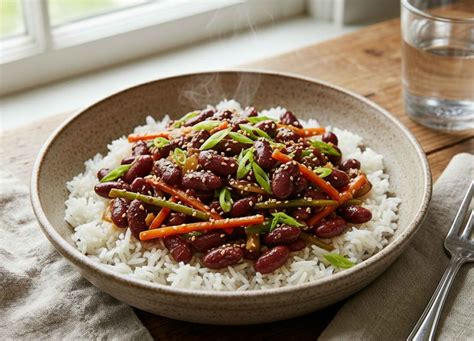 Servirana feijoada z rižem, pomarančo in zeljem na pisani mizi