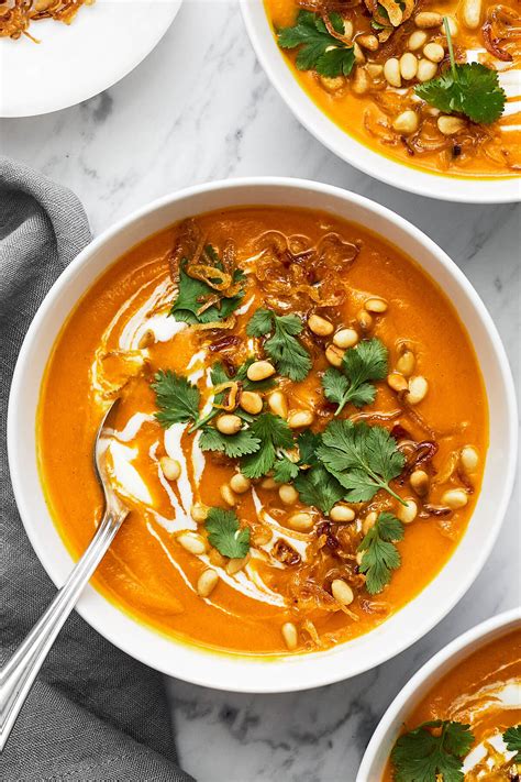 Thematic photo of carrot soup with semolina in a bowl