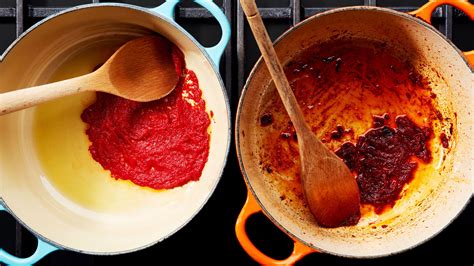 Ingredients like paprika, garlic, and tomato paste being added to the pot