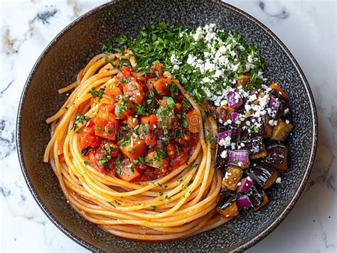 Spaghetti served with a crumbled vegetarian patty mixture and a rich tomato sauce.