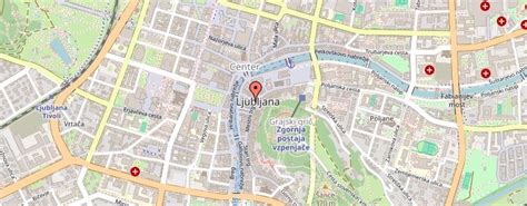 Zemljevid Ljubljane z označenimi lokacijami najboljših burgerjev