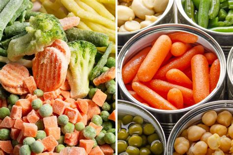 Table comparing vitamin C content in various fresh, frozen, and canned vegetables