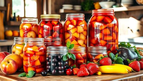Thematic photo of canning jars filled with various fruits and vegetables