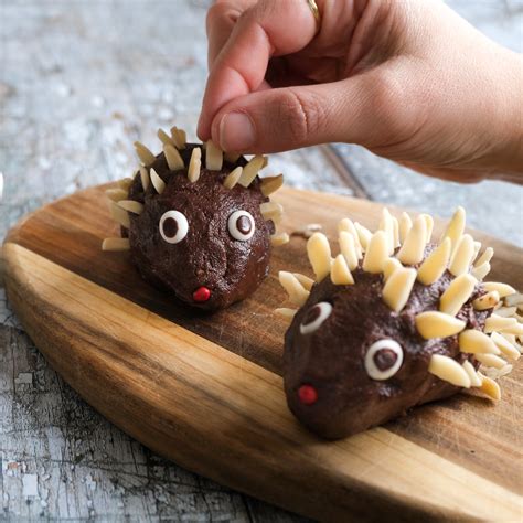The process of making classic chocolate hedgehogs from mixing ingredients to shaping and decorating
