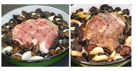 narezan kos svinjske pečenke s slivami in pečeno čebulo