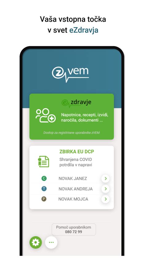 posnetek zaslona portala zVEM s prikazom različnih zavihkov
