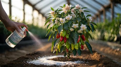Photo of Epsom salt being applied to pepper plants