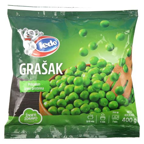 Sveži in zamrznjeni grah v skledi