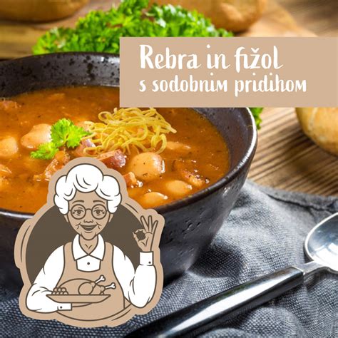 Infografika z osnovnimi sestavinami za pasulj (fižol, čebula, korenček, začimbe).