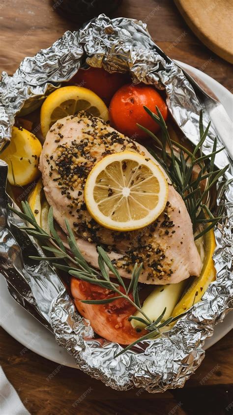 Photo of chicken fillet in foil with vegetables and cheese
