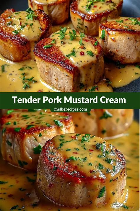 Thematic photo of pork medallions with mustard sauce