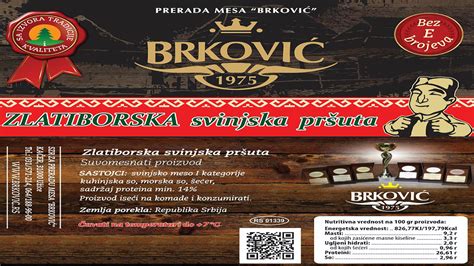 Etiketa s sestavinami kuhanega pršuta