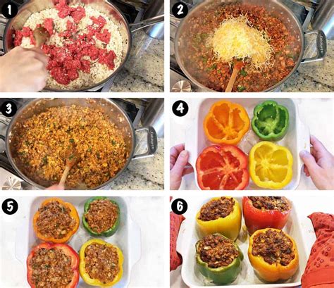 Infographic showing the steps of preparing stuffed peppers