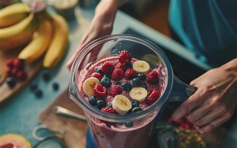 Sestava svežega sadja in zelenjave v mešalniku za pripravo zdravega smoothieja