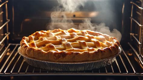 Thematic photo of a freshly baked pie in a pie dish on a cooling rack.