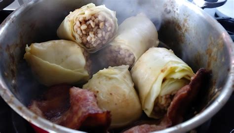 Thematic photo: A steaming pot of sweet cabbage with meat