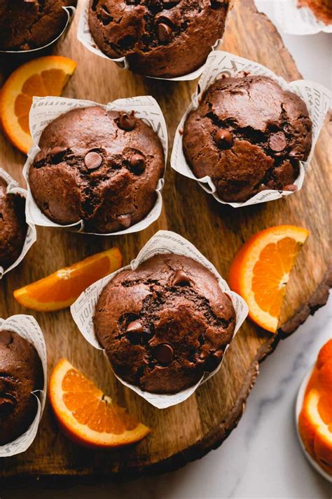 Photo of chocolate muffins with orange zest.