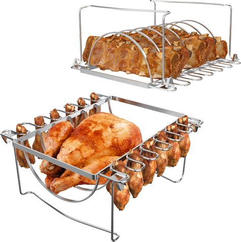 Photo of a chicken on a rack in an oven