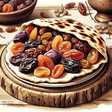 Ilustracija svježe ispečenog crnog pirin kruha s orasima i suhim voćem