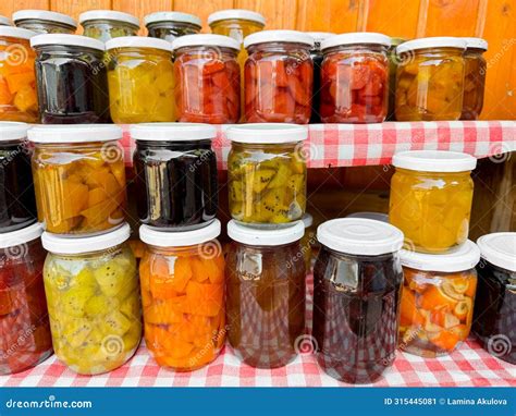 Assortment of various pickled vegetables in jars