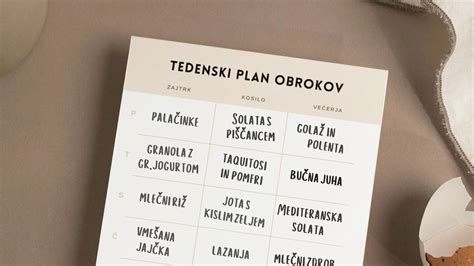 Tabela s tedenskim jedilnikom za lažjo preglednost