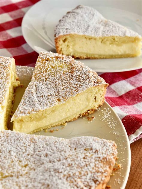 Serving suggestion of a slice of peach and ricotta pie