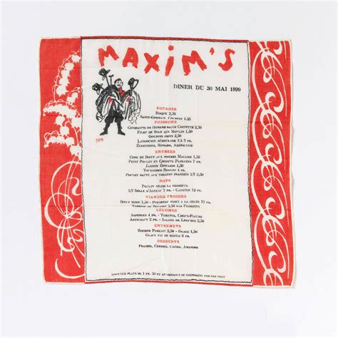 Historic menu from Maxim's restaurant