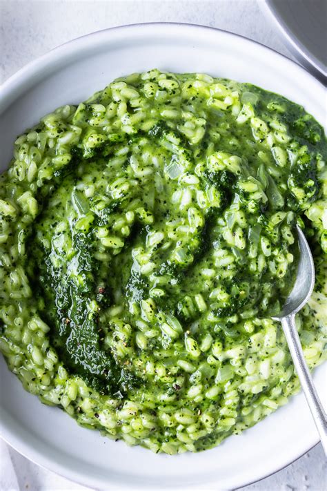 Thematic photo of a plate of risotto with kale