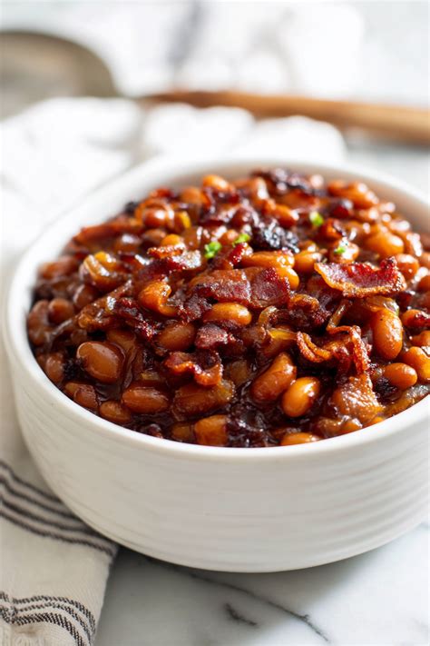 Photo of baked beans in a pot directly from the oven