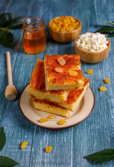 Thematic photo of a slice of cottage cheese and semolina pie on a plate