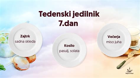 Tabela 7-dnevnega jedilnika zeljne juhe diete s slikami živil za vsak dan