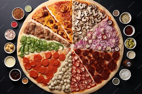 Assortment of various creative pizza toppings