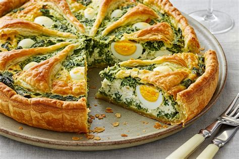 Shema priprave torte Pasqualina (testo, nadev, jajca)