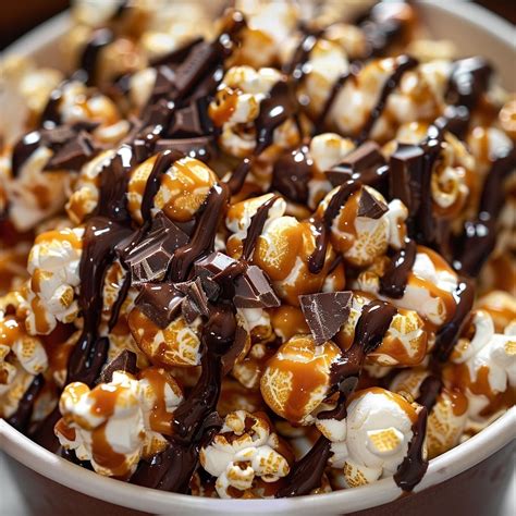 Dessert with popcorn and chocolate, highlighting the crunchy texture