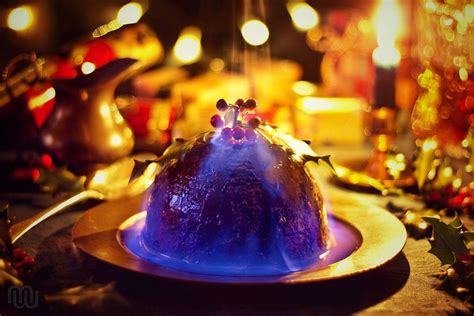 Flaming Christmas Pudding being served