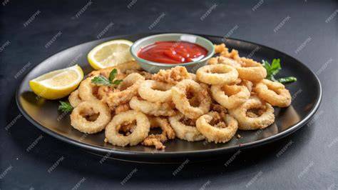 Photo of crispy fried squid with lemon wedges