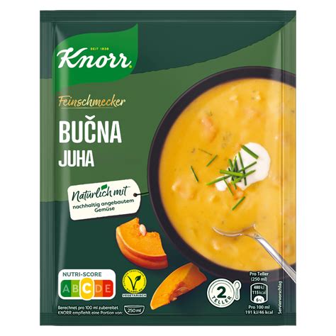 etiketa izdelka Knorr Bučna Kremna Juha z razvidnimi sestavinami