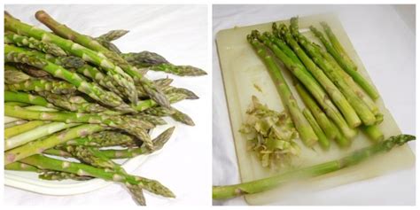 Prikaz očiščenih in narezanih špargljev