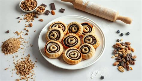 Photo of sliced, decorative cookies with nuts or chocolate, arranged neatly.