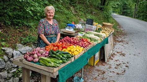 Fotografija: Samopostrežna stojnica s sadjem in zelenjavo na kmetiji