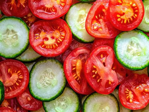 Thematic photo of fresh cucumbers and tomatoes, ingredients for the sauce
