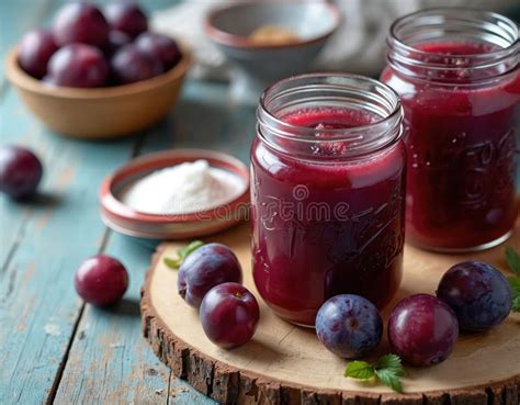 Photo of sealed jars of homemade plum compote for winter storage