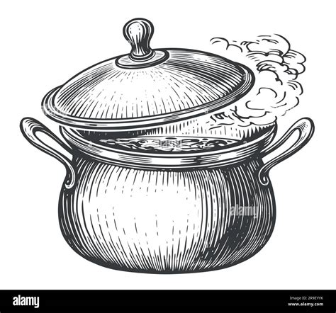 Illustration of cooking paprikash in a traditional cauldron