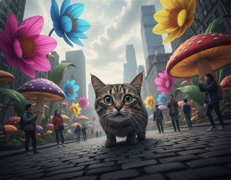 Ilustracija mačke v urbanem okolju