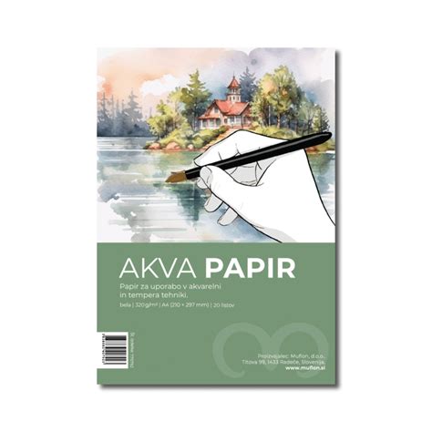 Prikaz osnovnih materialov za akvarel: barve v posodicah, čopiči iz naravnih dlak in akvarelni papir