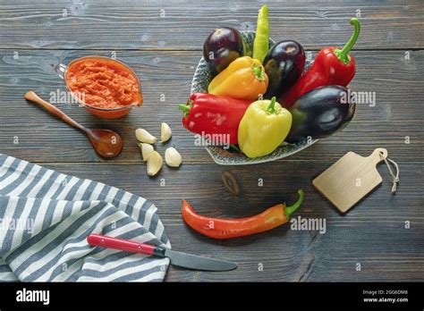 Thematic photo of ajvar, peppers, and eggplants