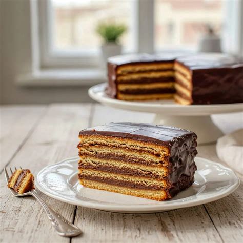 Fotografija končane čokoladne torte, ki je videti bogata in sočna, z rezinami, ki razkrivajo notranjo strukturo.